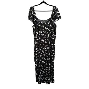 Old Navy XXL Tall Black Floral Square Neck Smocked Maxi Dress Stretch Romantic